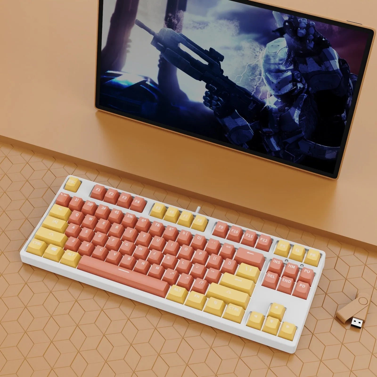 87 key wired mechanical gaming keyboard with two-colour keycaps and metal construction