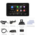 7 inch HD wired car media player screen with universal mounting supports on a dashboard