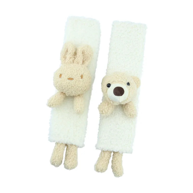 Cartoon plush car seat belt shoulder protector with lamb wool cover in bear design