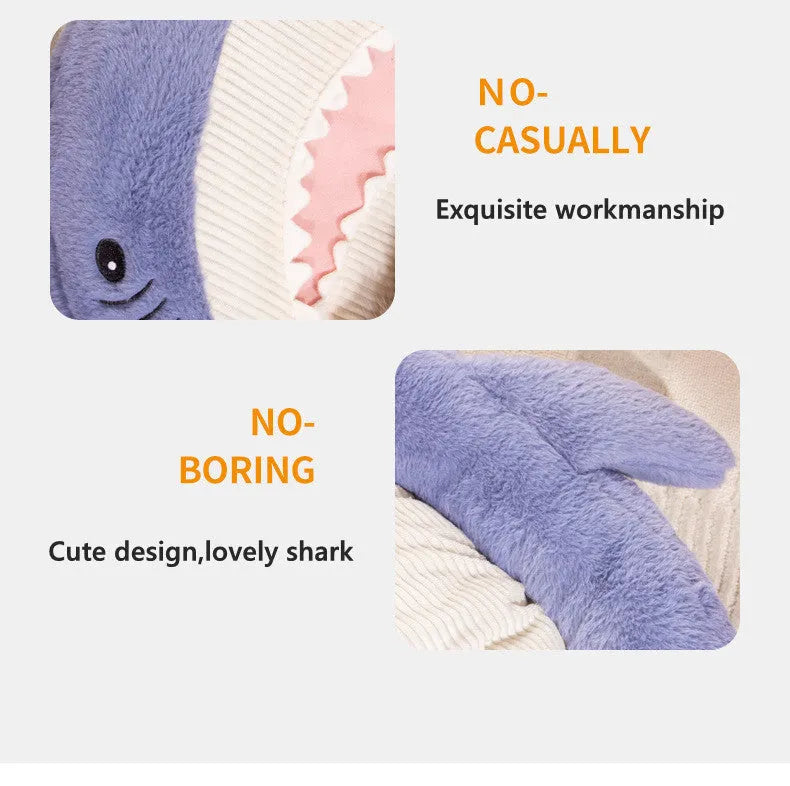 Shark pattern pet bed with velvet fabric and non-slip base in blue colour