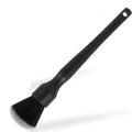 Black car detailing brush with super soft pig hair bristles for interior cleaning, shown in two size options