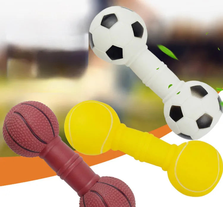 PVC football dumbbell shaped squeaky chew toy for dogs in assorted colours