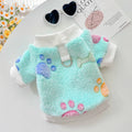 Flannel cotton pet coat in blue paw print design for small to large dogs