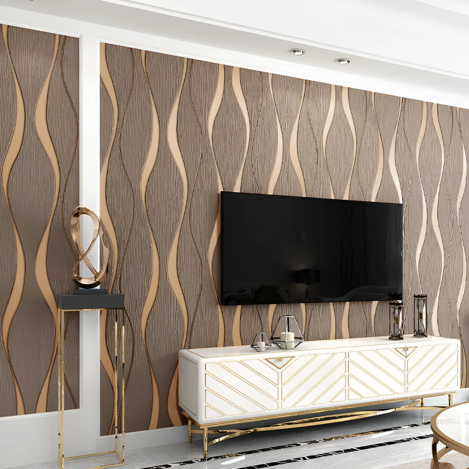 Close-up of curve stripe pattern on dark brown velvet texture 3D background wallpaper roll