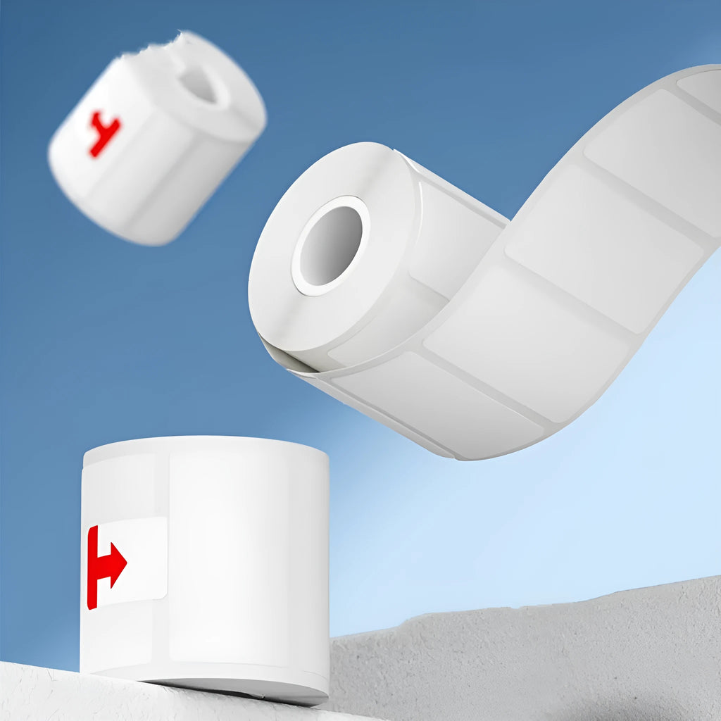 Roll of white 40x40mm thermal adhesive label paper for retail pricing applications