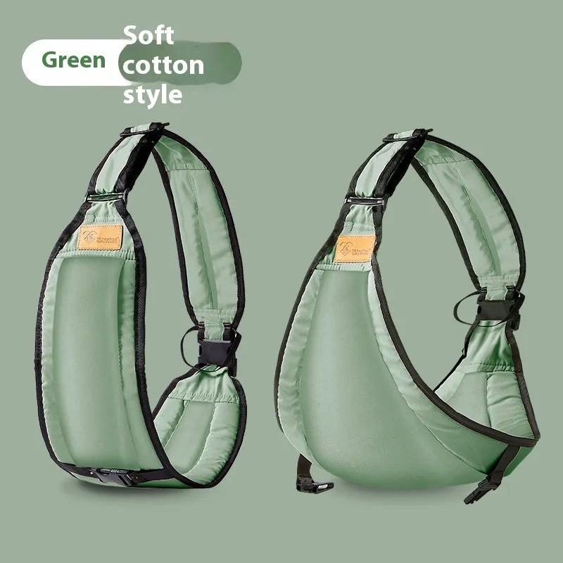Cloth baby waist stool carrier for infants and toddlers in grey, black, green, or pink.