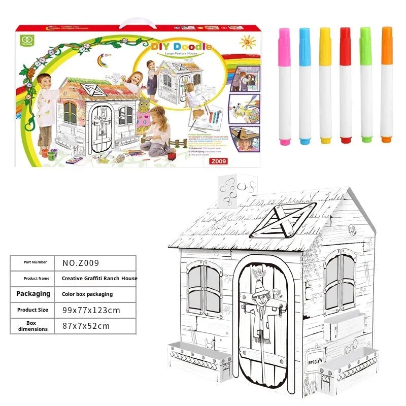 Paper DIY assembled 3D cartoon colour filling toy model featuring a Graffiti Castle theme
