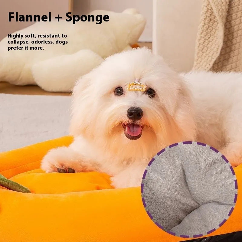 Universal dog mat with removable cloth cover in brown colour showing five size options from S to XXL