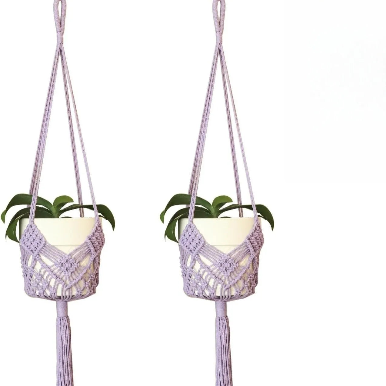 Hand-woven minimalist flower pot in raw cotton colour with an external net pocket for tools.