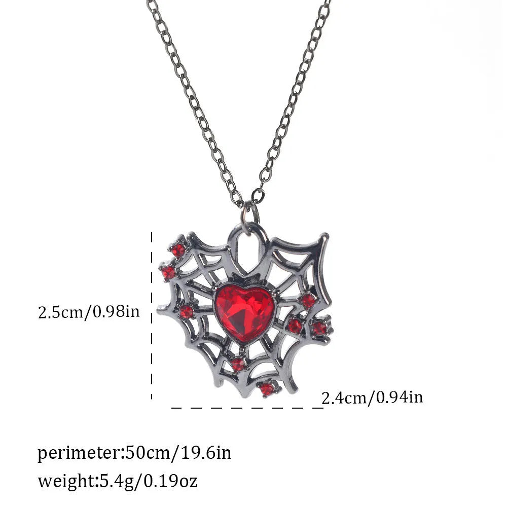 Women's zinc alloy Halloween necklace showing spider, bat, and skull wing pendant designs on a regular chain.