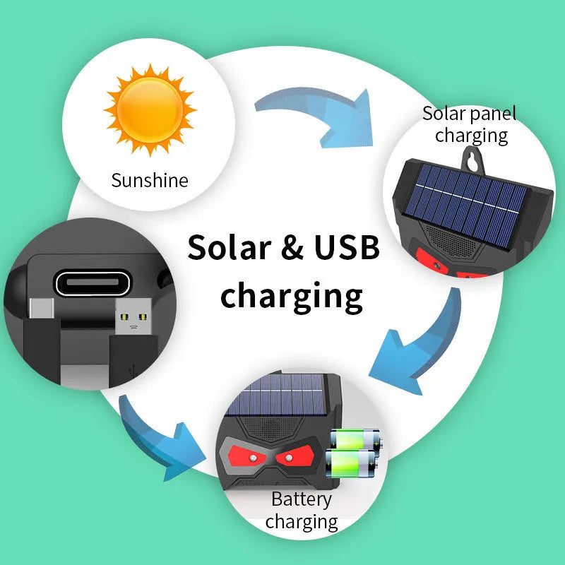 Black animal-shaped solar ultrasonic repeller for outdoor pest control