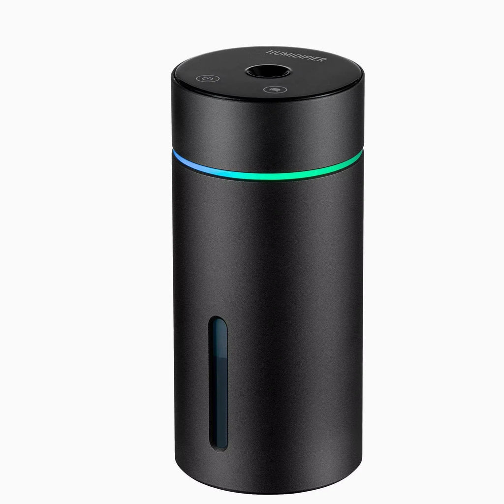 Black aluminium car air humidifier and essential oil diffuser with USB cable