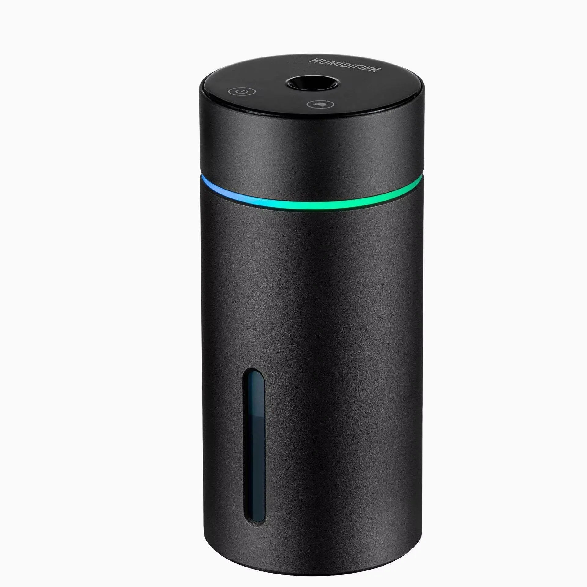 Black aluminium car air humidifier and essential oil diffuser with USB cable