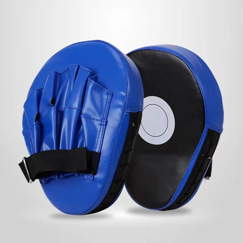 Boxing punch mitts hand target for Sanda and Muay Thai training in red, black, blue, and yellow colours.