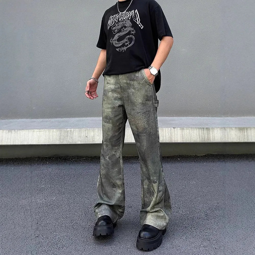 Men's camouflage print straight-leg jeans in cotton denim fabric