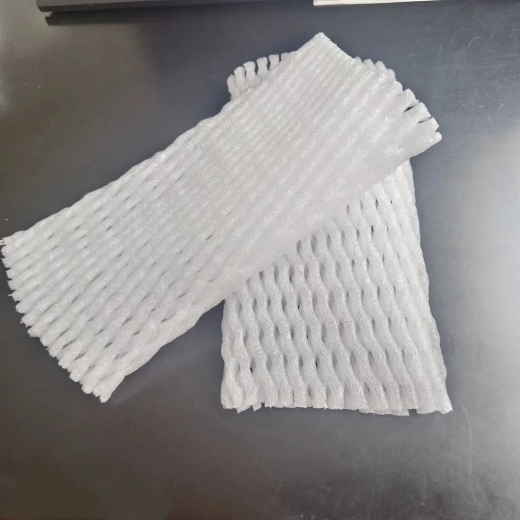 White foam shockproof protective net case showing net construction with size options from 6x5cm to 18x7cm