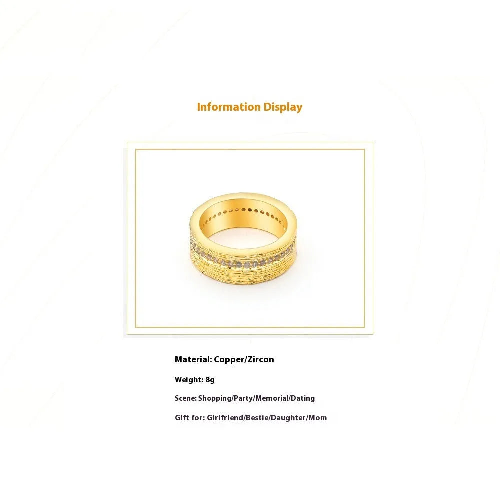Gold geometric women's copper ring shown in sizes 6, 7, and 8.