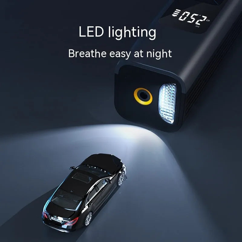 Wireless digital display car air pump with vacuum cleaner function and LED light