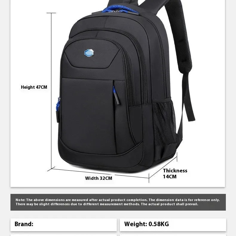 Oxford cloth student backpack with multi-layer storage compartments in black colour
