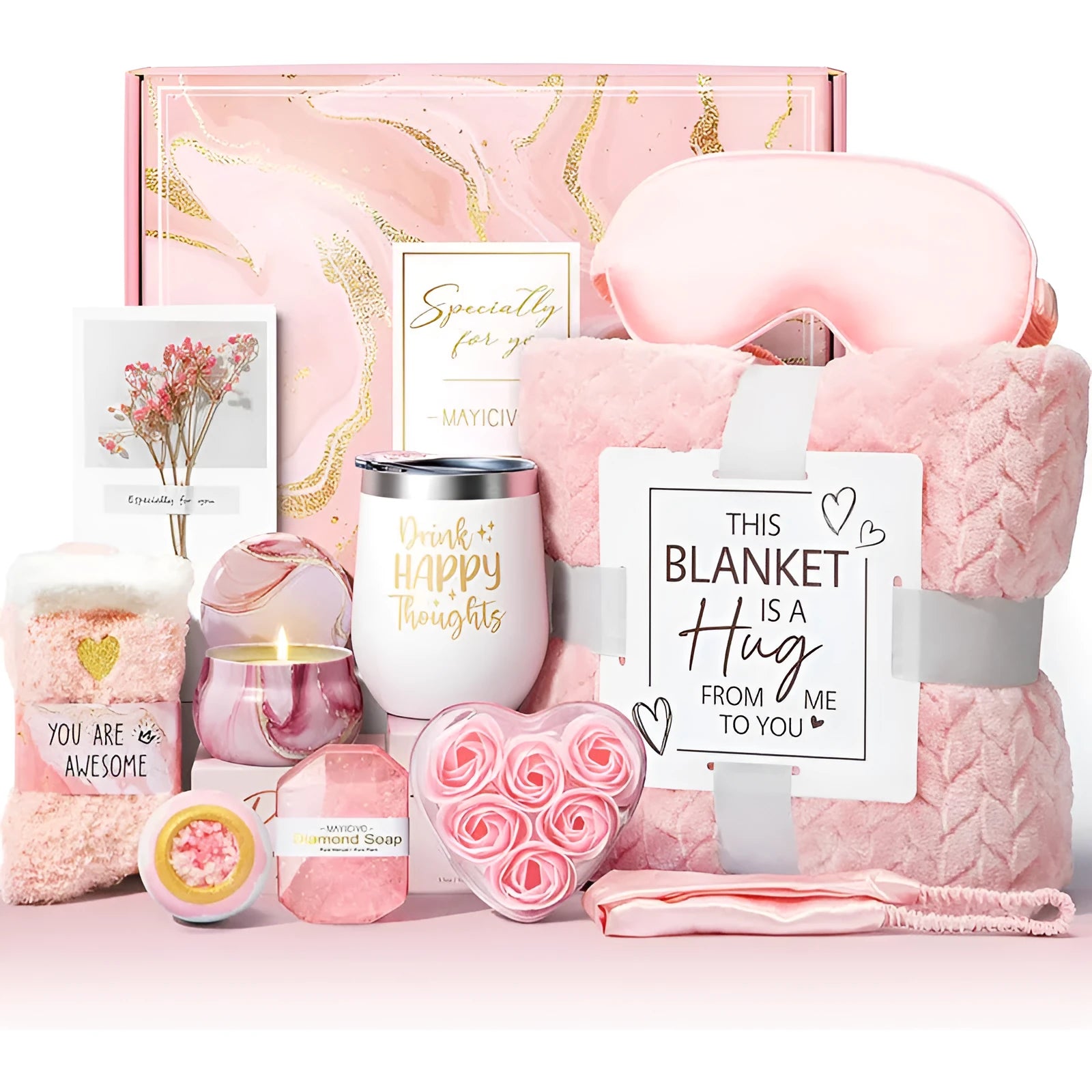 Aromatherapy candle soap bath gift set in modern style, plastic packaging, size 27x23x13cm.