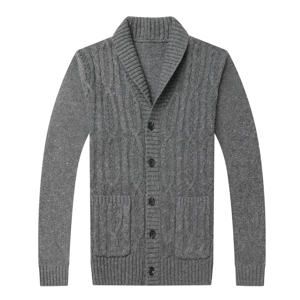 Korean style jacquard patterned men's knitted cardigan in straight cut with front opening