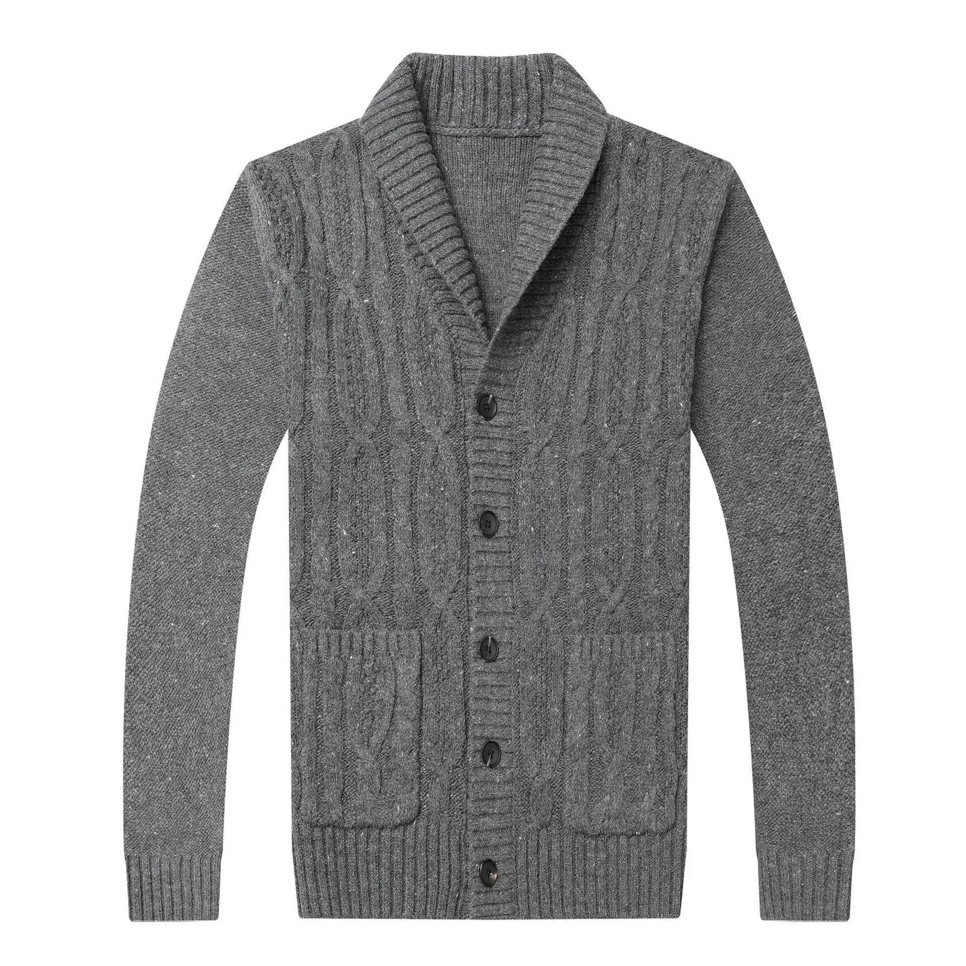 Korean style jacquard patterned men's knitted cardigan in straight cut with front opening