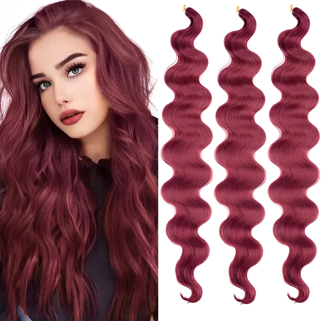 Wine red big wave synthetic hair extension 24 inches long with matte finish