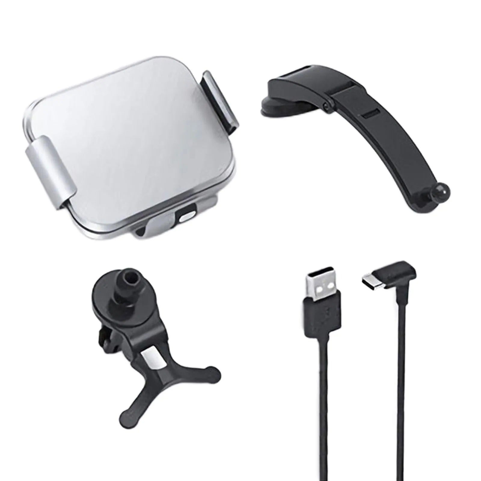 Grey wireless charging car phone holder with folding screen, air vent clip and suction cup mount