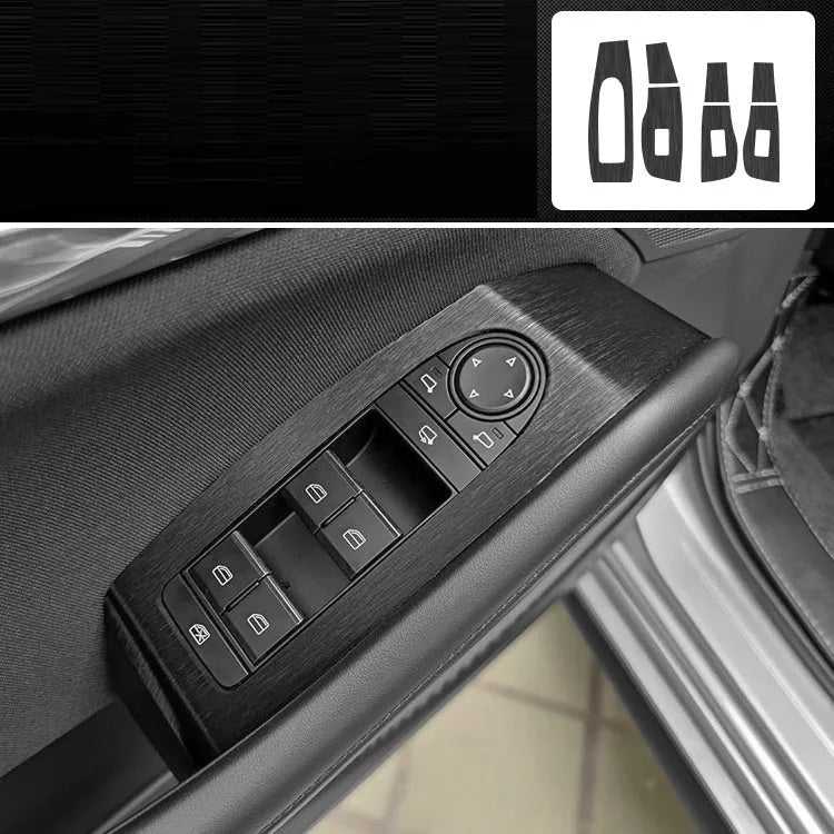 Car interior decorative film sticker kit showing centre console, instrument panel, and trim pieces
