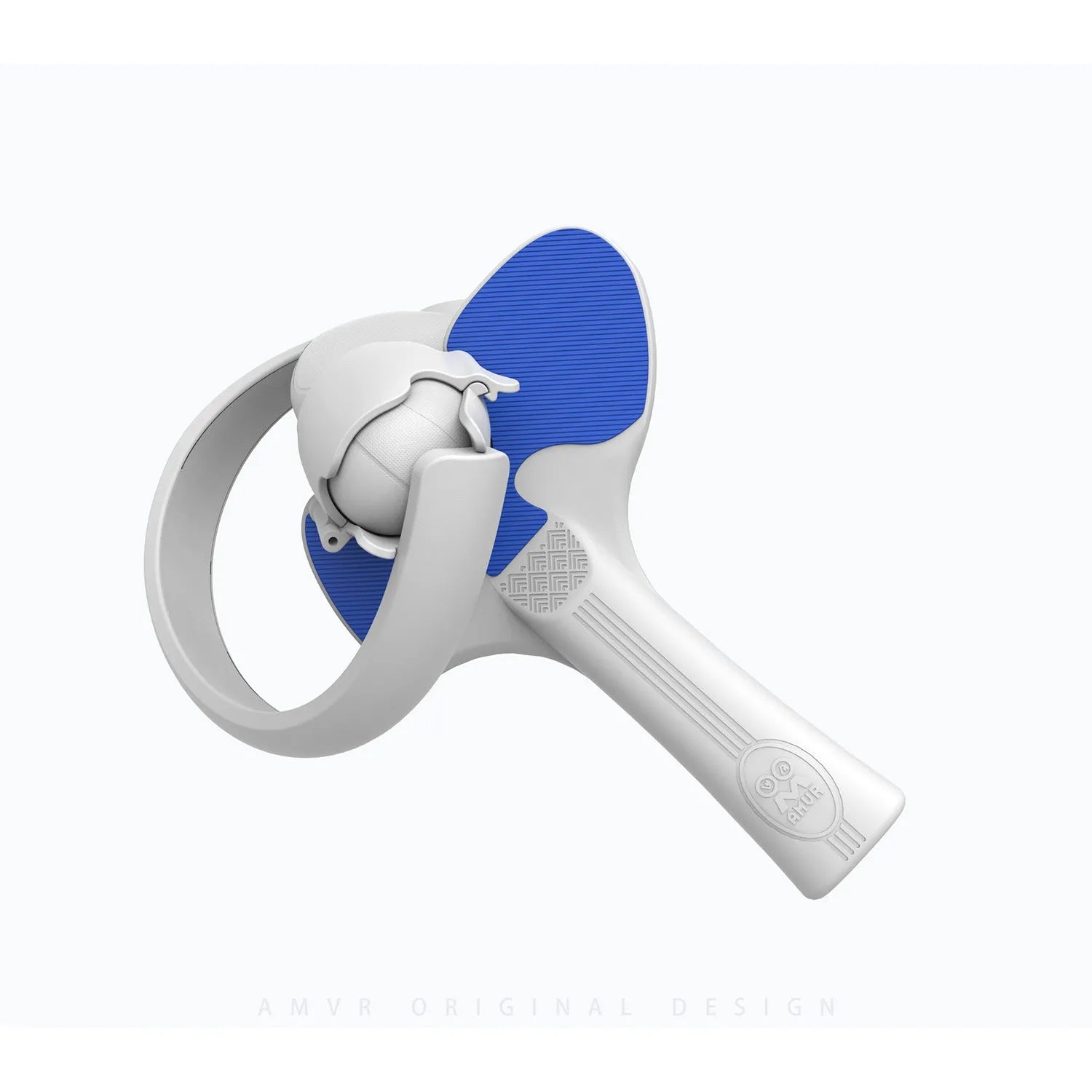 Red and blue silicone hand grip accessory for Pico 4 VR controller on a grey background.