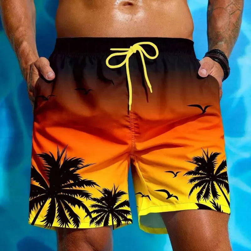 Men's ethnic pattern swimming trunks with loose board short design in polyester fabric