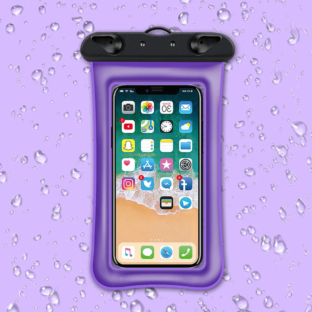 Waterproof phone pouch with double airbag design and 45cm neck rope in multiple colour options