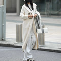 Long knitted cardigan for women with hood, thick wool blend fabric in solid colour, loose trench coat style