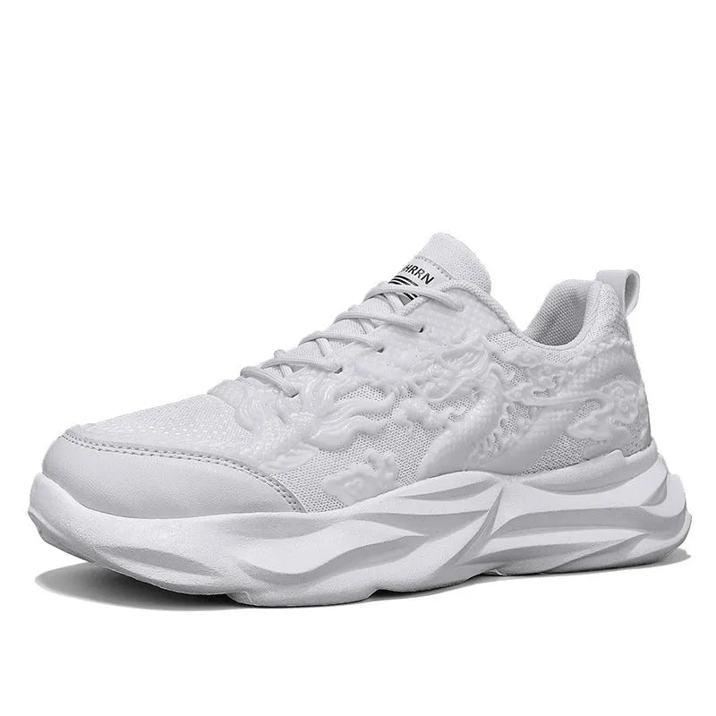 Chinese Loong casual sneakers with dragon design on breathable fly knit upper and rubber sole