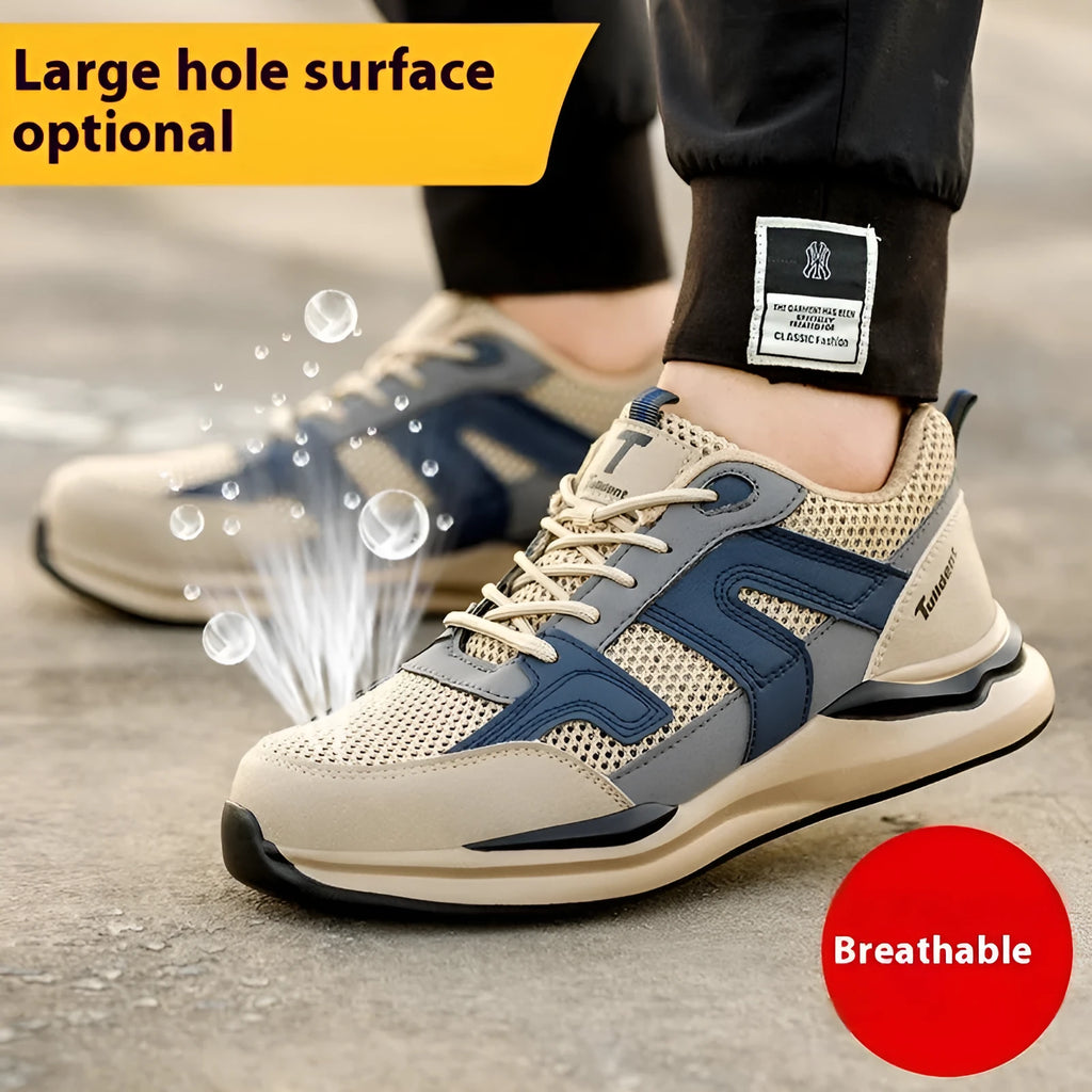 Summer breathable safety shoes for men cow leather upper anti smash anti stab low cut khaki colour construction industry