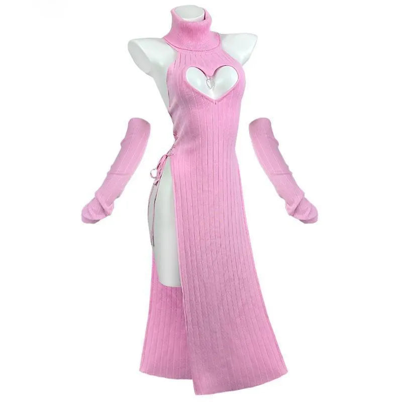 Women's Solid Colour Casual Versatile Heart-shaped High-neck Cheongsam Dress with Fleece Lining in Lycra Fabric - Available in Black, White, Pink, Brown, Blue, One Size and Plus Size for Four Seasons Wear