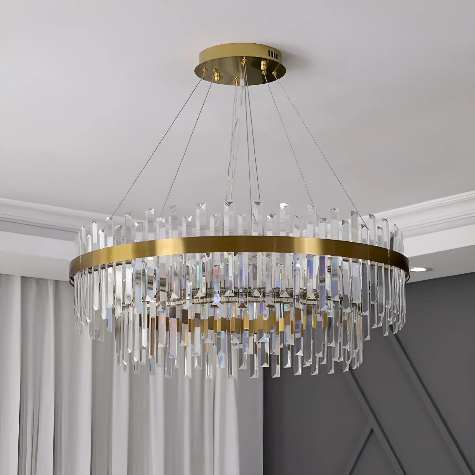 Adjustable height stainless steel LED crystal chandelier with multi-head fish-shaped design