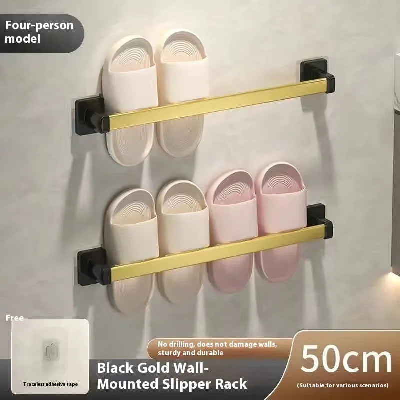 Nordic style wall-mounted bathroom slipper rack with integrated seat in black colour