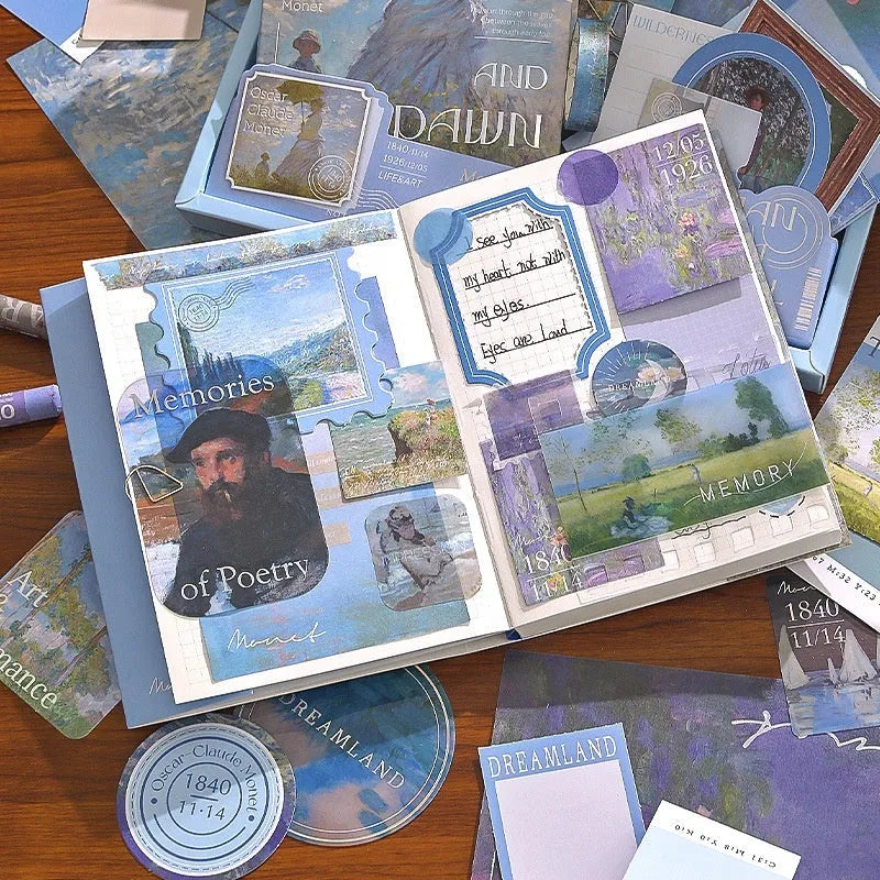 A6 creative journal gift box with grid notebook, decorative papers, cards, and retro plaid design