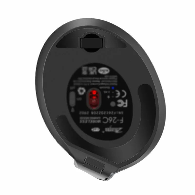 Grey Bluetooth vertical ergonomic mouse with a built-in display, shown from a side angle.