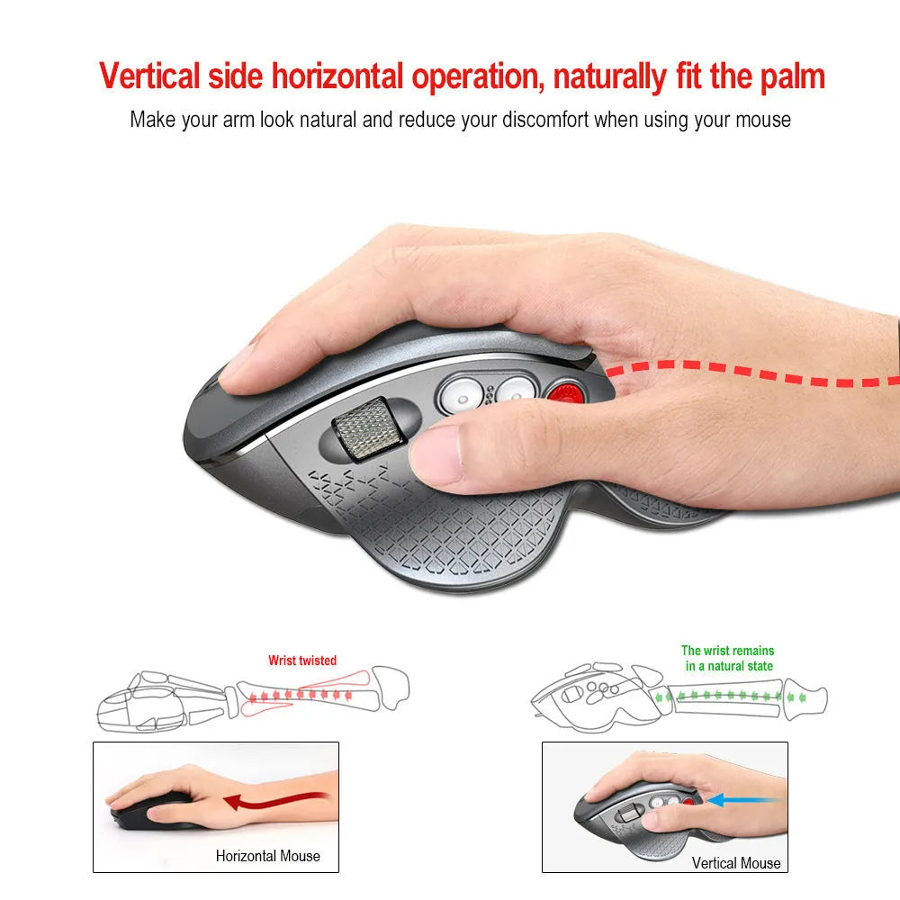 T32 wireless vertical ergonomic mouse in black or silver matte finish with aluminium side roller.