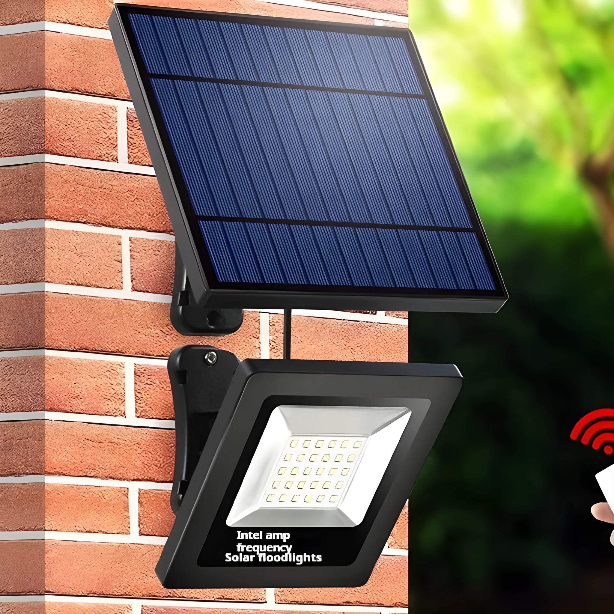 White waterproof solar LED garden light mounted on a stake for outdoor use.