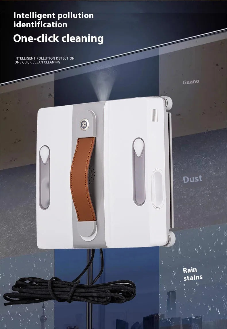White intelligent window cleaning robot for high-rise windows with app and voice control features