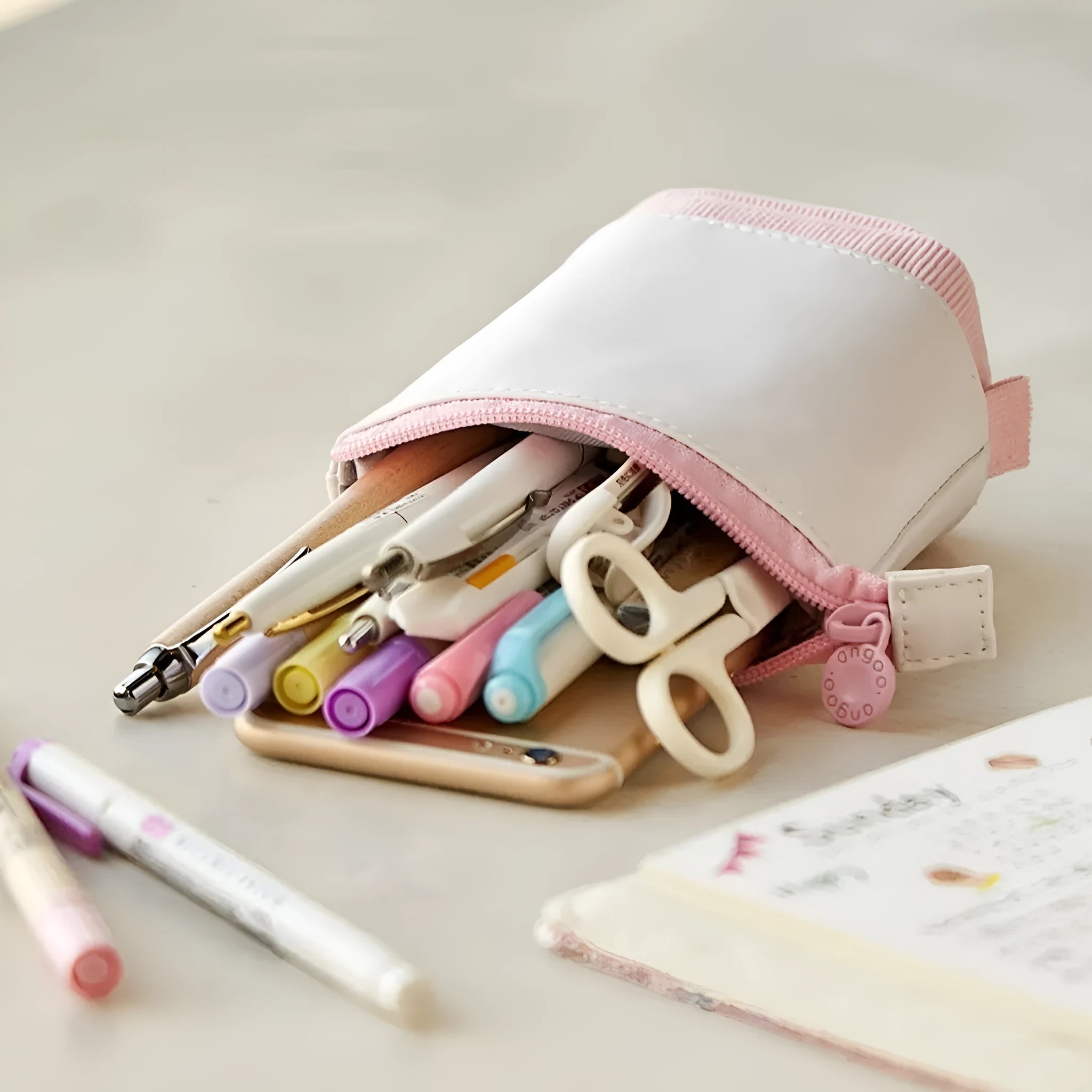 Korean-style telescopic corduroy stationery case in six colour options including purple and green.