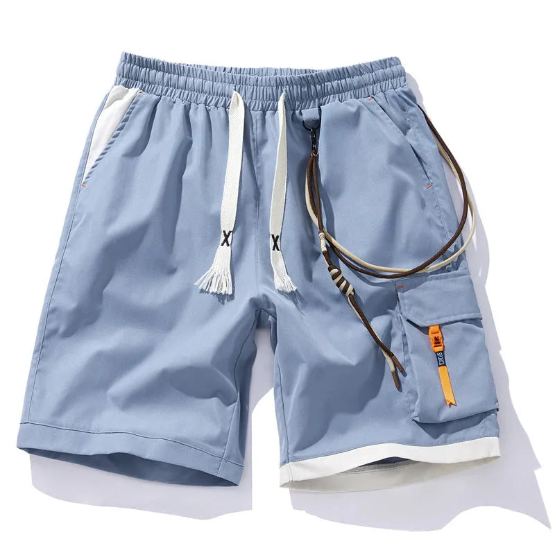 Men's loose-fit bamboo fibre shorts in coffee colour, showing straight-leg cropped design on a hanger.