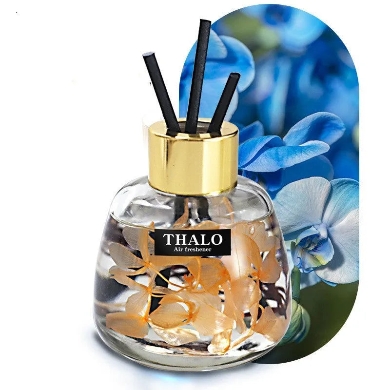 Creative glass bottle car perfume ornament available in multiple scents including Blue Wind Bells and Freesia for automotive decoration
