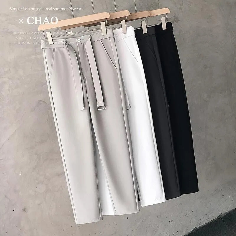 Boys slim straight wool trousers in black, white, dark grey and light grey colours