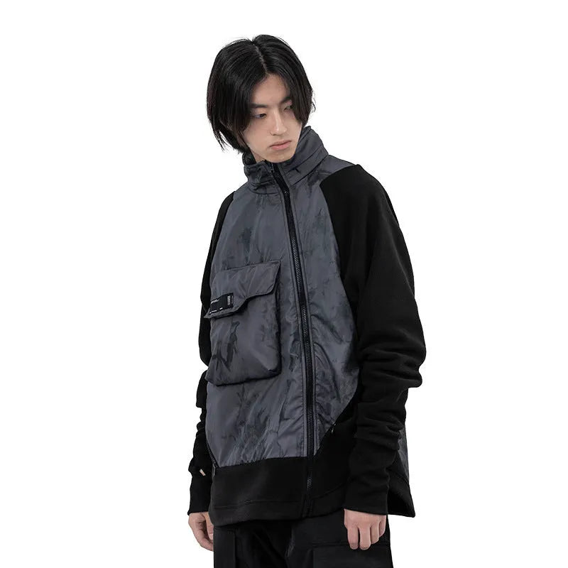 Men's Cotton Fleece Jacket Loose Hooded Jacket with Trend Stitching Black M-2XL Casual Youth Popular Style Outerwear for Everyday Wear