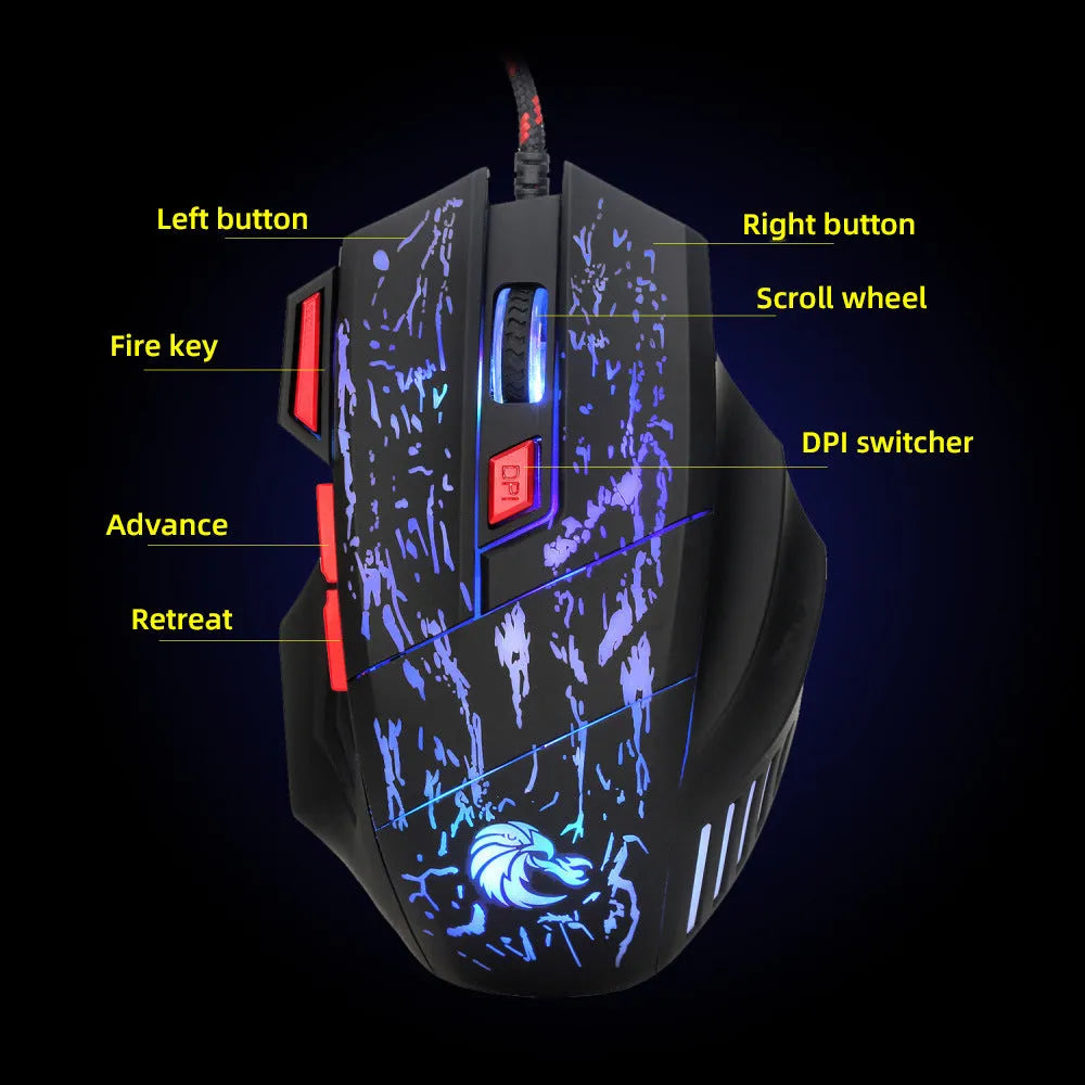 H300BK coloured gaming mouse with colourful LED lights and ergonomic design on desktop