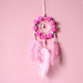 Pink ostrich feather dreamcatcher wind chime wall ornament 10cm